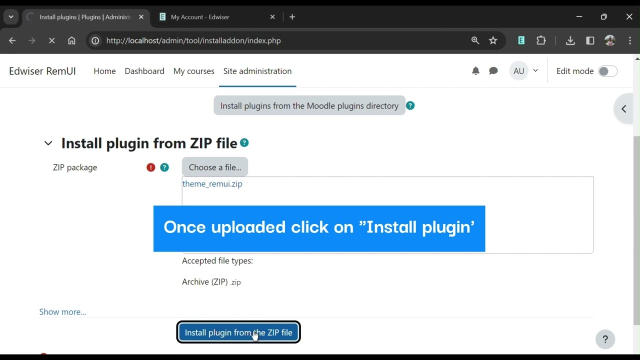 Edwiser RemUI Theme For Moodle Installation & Activation