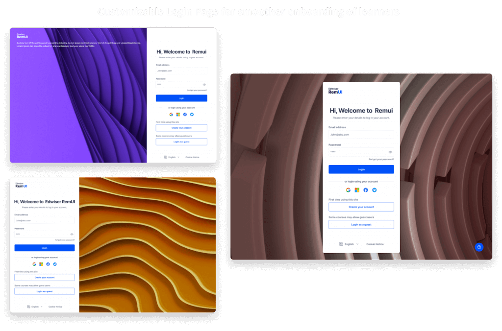 The customizable login page of Edwiser RemUI