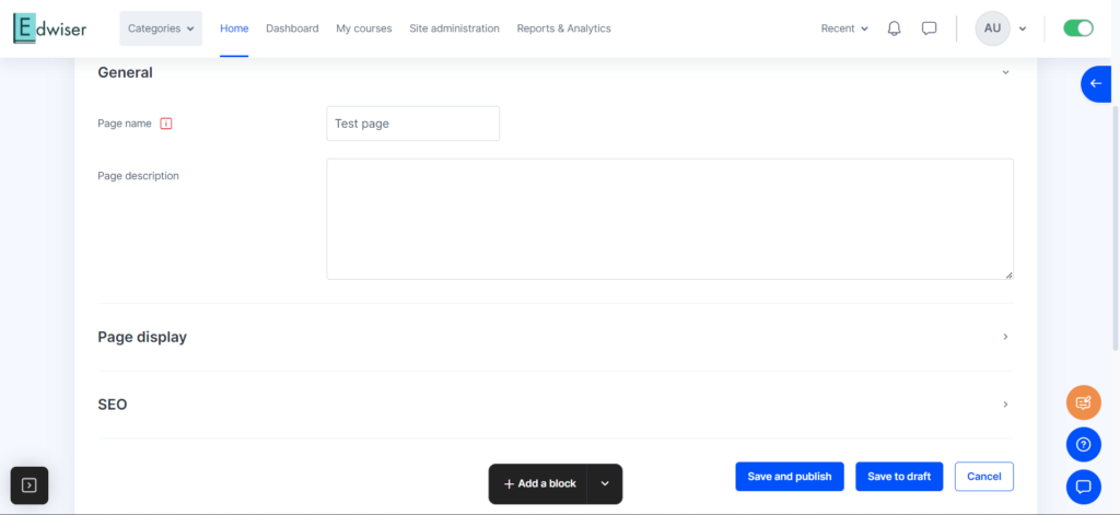 Settings page