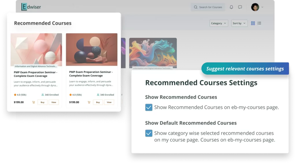 Showcase recommended Moodle courses to your user