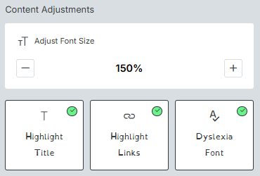 Moodle Accessibility Features: Content Adjustments - Highlighted Links, Highlighted Title, Dyslexia Font, Font Size