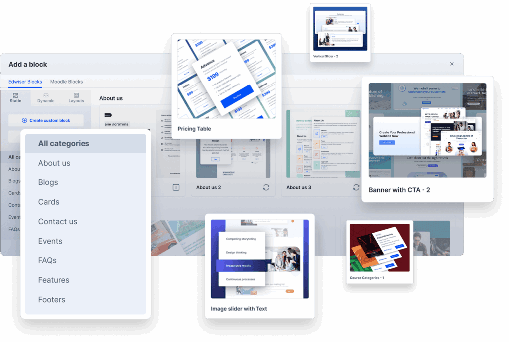 139+ Pre-Made Moodle Blocks & Designs in Page builder for Moodle