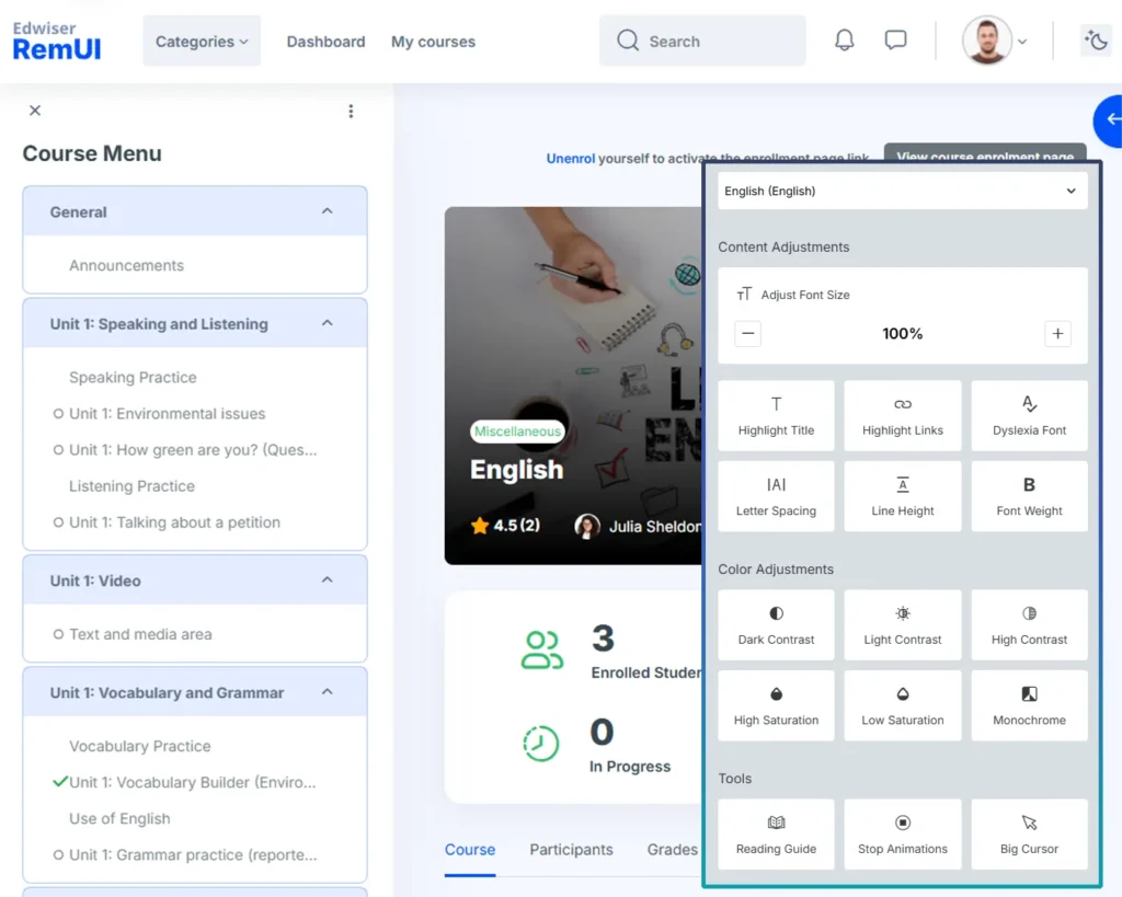 RemUI's built-in accessibility toolbar